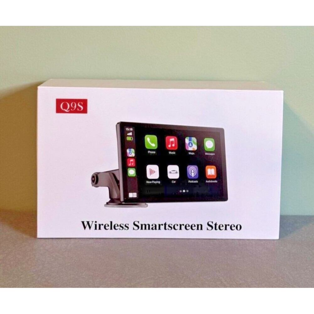Wireless Q9S Apple Carplay Screen for Car 4K Dash Cam, 9" Portable, GPS - READ